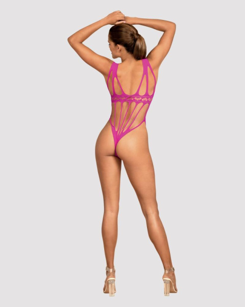 Сетчатый бодистокинг с продольными вырезами Obsessive B121 teddy S/M/L, розовый