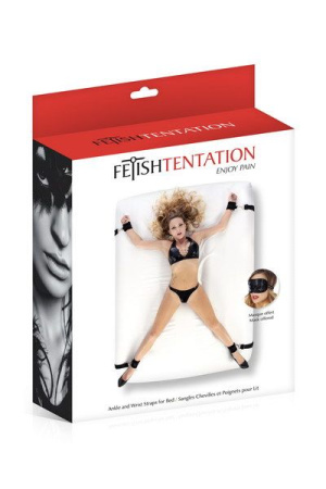 Фиксатор рук и ног для кровати Fetish Tentation Ankle and Wrist Straps for Bad с маской на глаза || 
