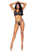 Эротический комплект со стрепами и стразами Leg Avenue Ready Or Not M Black, бра + стринги || 