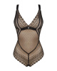 Кружевное боди с декольте Obsessive Estiqua teddy M/L, черное, широкие лямки || 