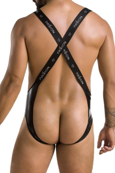 Мужское открытое боди Passion 027 Bruno XXL/XXXL Black, под латекс, на лямках