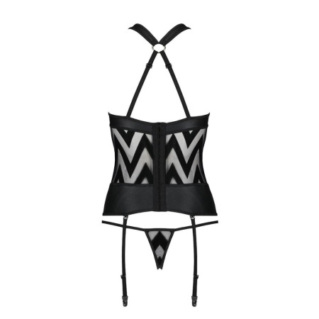 Сетчатый комплект с узором: корсет с халтером, подвязки, трусики Hima Corset black XXL/XXXL - Passio || 