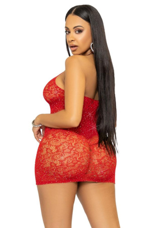 Платье-сетка со стразами Leg Avenue Rhinestone halter mini dress Red, открытая спина, one size || 