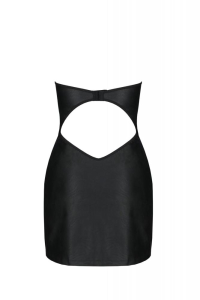 Мини-платье из экокожи Passion Celine Chemise 6XL/7XL black, шнуровка, трусики в комплекте