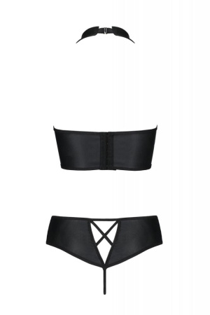 Комплект из экокожи Passion Nancy Bikini 6XL/7XL black, бра и трусики с имитацией шнуровки || 