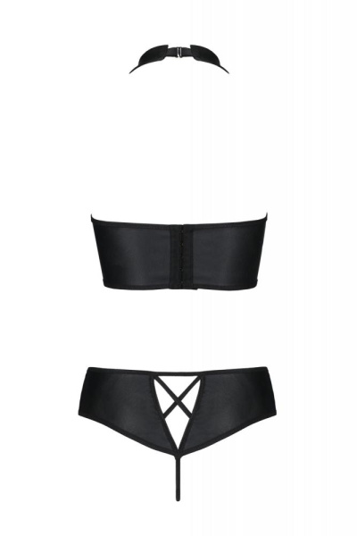 Комплект из экокожи Passion Nancy Bikini 6XL/7XL black, бра и трусики с имитацией шнуровки