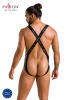 Мужское открытое боди Passion 027 Bruno L/XL Black, под латекс, на лямках || 