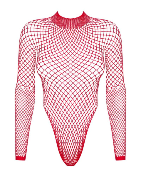Сетчатый бодистокинг с длинным рукавом Obsessive B126 teddy red XL/XXL, красный