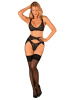 Комплект белья Obsessive Donna Dream 3-pcs set XL/2XL Black, бюстгальтер, стринги, пояс для чулок || 