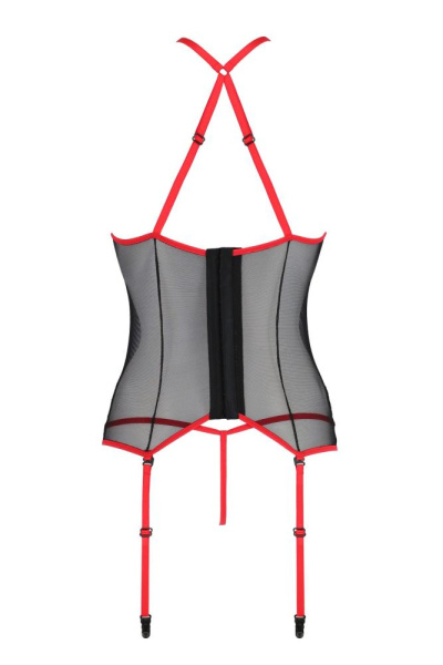 Корсет с пажами Passion SATARA CORSET S/M red, стринги, кружево, застежки спереди и сзади