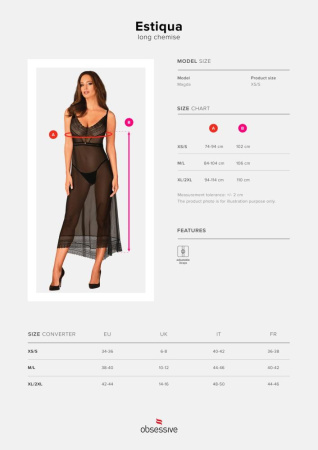 Полупрозрачная длинная сорочка Obsessive Estiqua chemise M/L, черный, ассиметричный крой || 