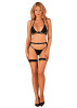 Комплект белья Obsessive Selinne 3-pcs set XL/2XL Black, бюстгальтер, стринги пояс для чулок || 