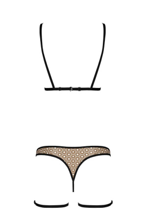 Эротический комплект нижнего белья Passion GABI SET S/M beige, трусики с гартерами || 