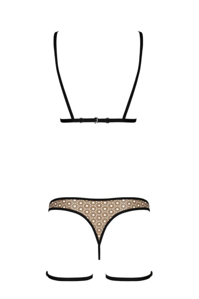 Эротический комплект нижнего белья Passion GABI SET S/M beige, трусики с гартерами