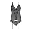 Корсет с пажами, трусики с ажурным декором и открытым шагом Ursula Corset black XXL/XXXL — Passion || 