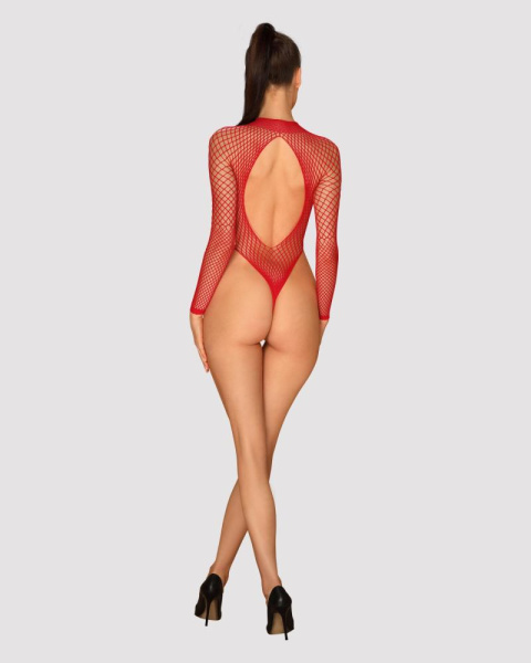 Сетчатый бодистокинг с длинным рукавом Obsessive B126 teddy red XL/XXL, красный