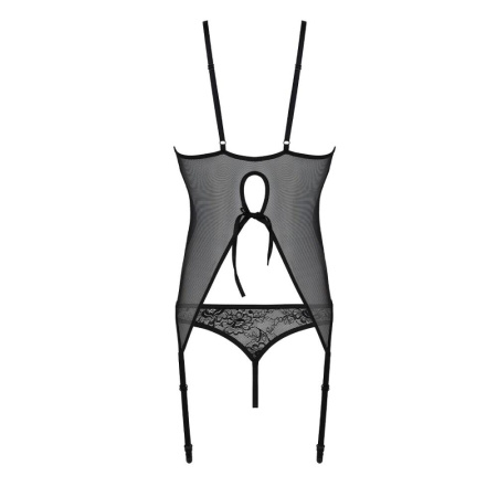 Корсет с пажами, трусики с ажурным декором и открытым шагом Ursula Corset black XXL/XXXL — Passion || 