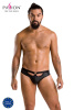 Мужские слипы с вырезами Passion 041 Slip Joe L/XL Black, экокожа, открытые ягодицы || 