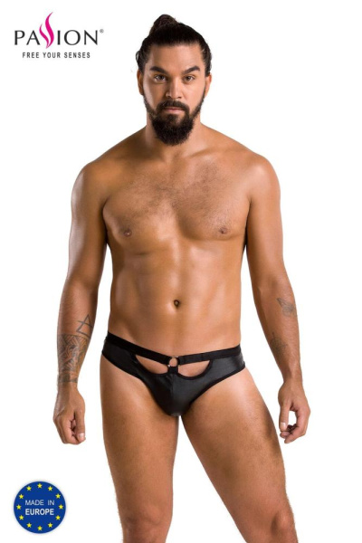 Мужские слипы с вырезами Passion 041 Slip Joe L/XL Black, экокожа, открытые ягодицы