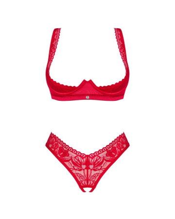 Комплект белья Obsessive Lacelove cupless 2-pcs set XS/S Red, открытый доступ, открытая грудь || 