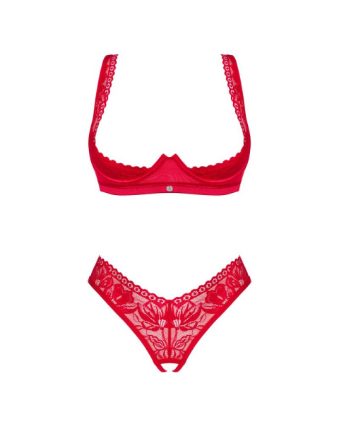 Комплект белья Obsessive Lacelove cupless 2-pcs set XS/S Red, открытый доступ, открытая грудь