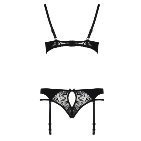 Комплект белья PAULINE SET black XXL/XXXL - Passion: стрэпы: лиф, стринги и пояс для чулок || 
