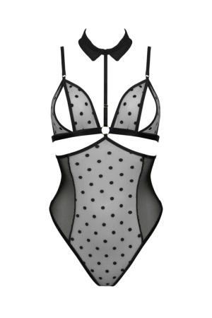 Боди с открытой грудью Passion DOMINICA BODY S/M black, воротник-чокер, корсет || 