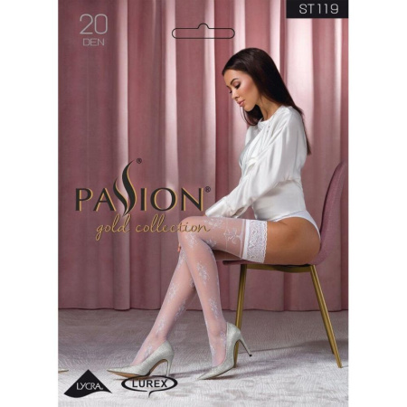 Чулки Passion ST119 1/2 белые, на ажурной силиконовой резинке, с цветочным декором и люрексовой нить || 