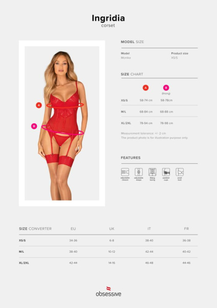 Корсет Obsessive Ingridia corset & thong XL/2XL