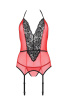 Корсет с пажами для чулок Passion PEONIA CORSET S/M red, стринги || 