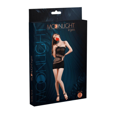 Мини-платье на одно плечо Moonlight Model 12 XS-L Black, вертикальная бахрома || 