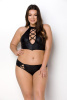 Комплект из экокожи Passion Nancy Bikini 6XL/7XL black, бра и трусики с имитацией шнуровки