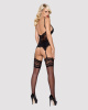 Сатиновый кружевной корсет Obsessive 810-COR-1 babydoll & thong S/M, черный, корсет, танга || 
