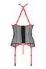 Корсет с пажами PassionSATARA CORSET L/XL red, стринги, кружево, застежки спереди и сзади || 