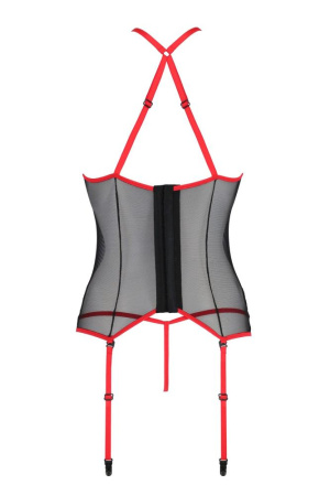 Корсет с пажами PassionSATARA CORSET L/XL red, стринги, кружево, застежки спереди и сзади || 