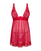 Прозрачная сорочка бэби-долл Obsessive Lacelove babydoll & thong M/L Red, кружево, стринги || 