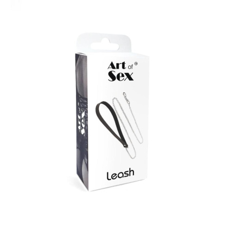 Поводок на цепочке из натуральной кожи Art of Sex - Leash, цвет Черный || 