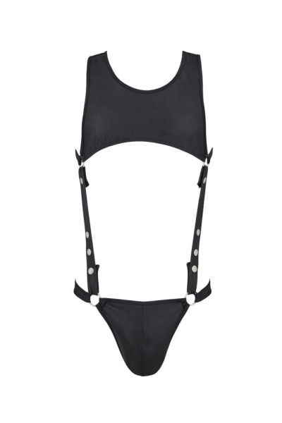 Мужское кожаное боди Passion 056 Adam L/XL Black, заклепки