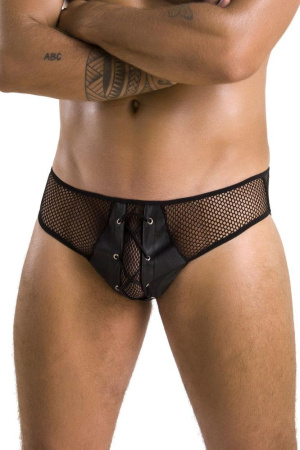 Мужские трусы со шнуровкой Passion 035 Slip Richard S/M Black, экокожа, сетка