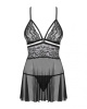 Эротический кружевной комплект с сеточкой Obsessive 838-BAB-1 babydoll & thong black S/M, черный, пе || 