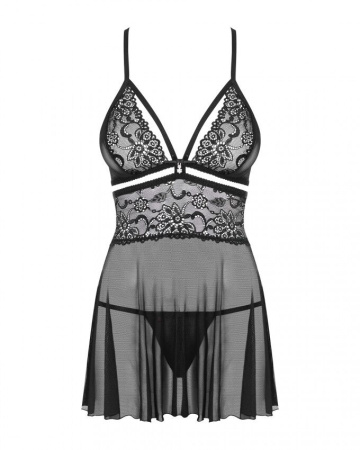 Эротический кружевной комплект с сеточкой Obsessive 838-BAB-1 babydoll & thong black S/M, черный, пе || 