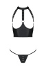Комплект белья с открытой грудью Passion GENEVIA SET WITH OPEN BRA XXL/XXXL black, корсет, стринги || 