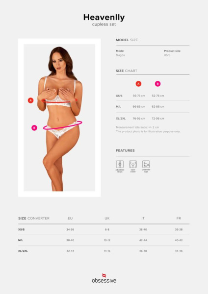 Эротический комплект Obsessive Heavenlly 2-pcs cupless set XL/2XL, открытая грудь, с доступом