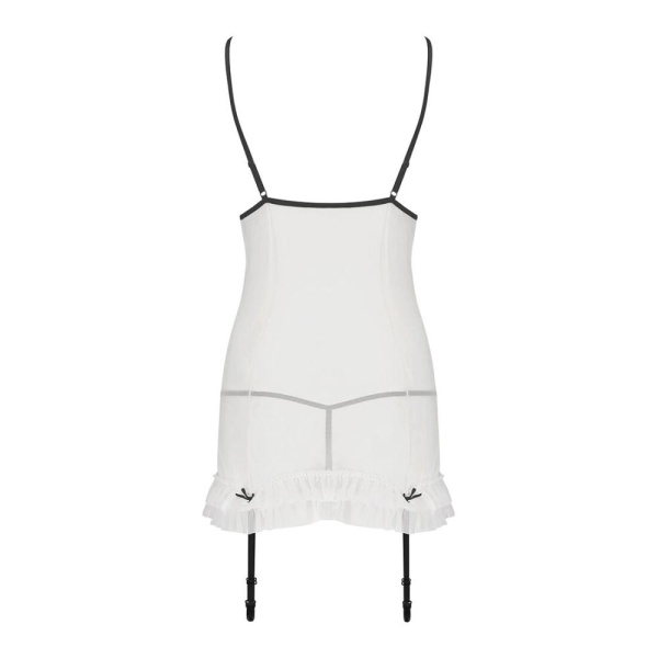 Сорочка прозрачная с пажами ORIHIME CHEMISE white S/M - Passion, трусики, стрэпы