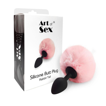 Силиконовая анальная пробка М Art of Sex - Silicone Bunny Tails Butt plug Pink, диаметр 3,5 см || 