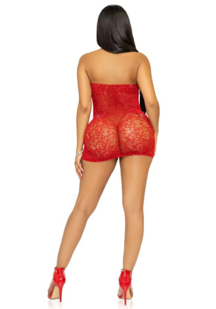 Платье-сетка со стразами Leg Avenue Rhinestone halter mini dress Red, открытая спина, one size || 