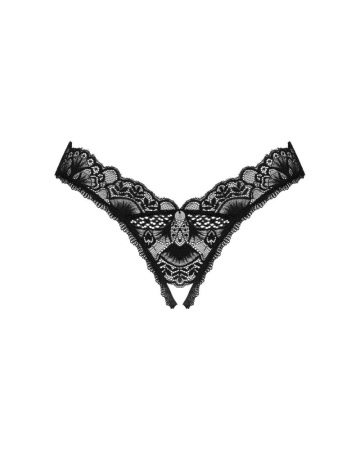 Кружевные стринги Obsessive Donna Dream crotchless thong XL/2XL Black, открытый доступ || 