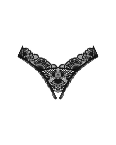 Кружевные стринги Obsessive Donna Dream crotchless thong XL/2XL Black, открытый доступ