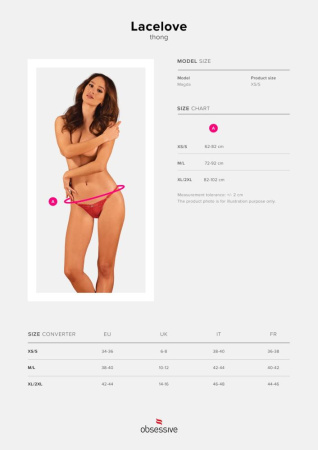 Кружевные стринги Obsessive Lacelove thong XS/S Red, низкая посадка || 