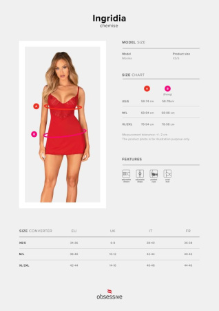 Пеньюар Obsessive Ingridia chemise & thong XS/S || 